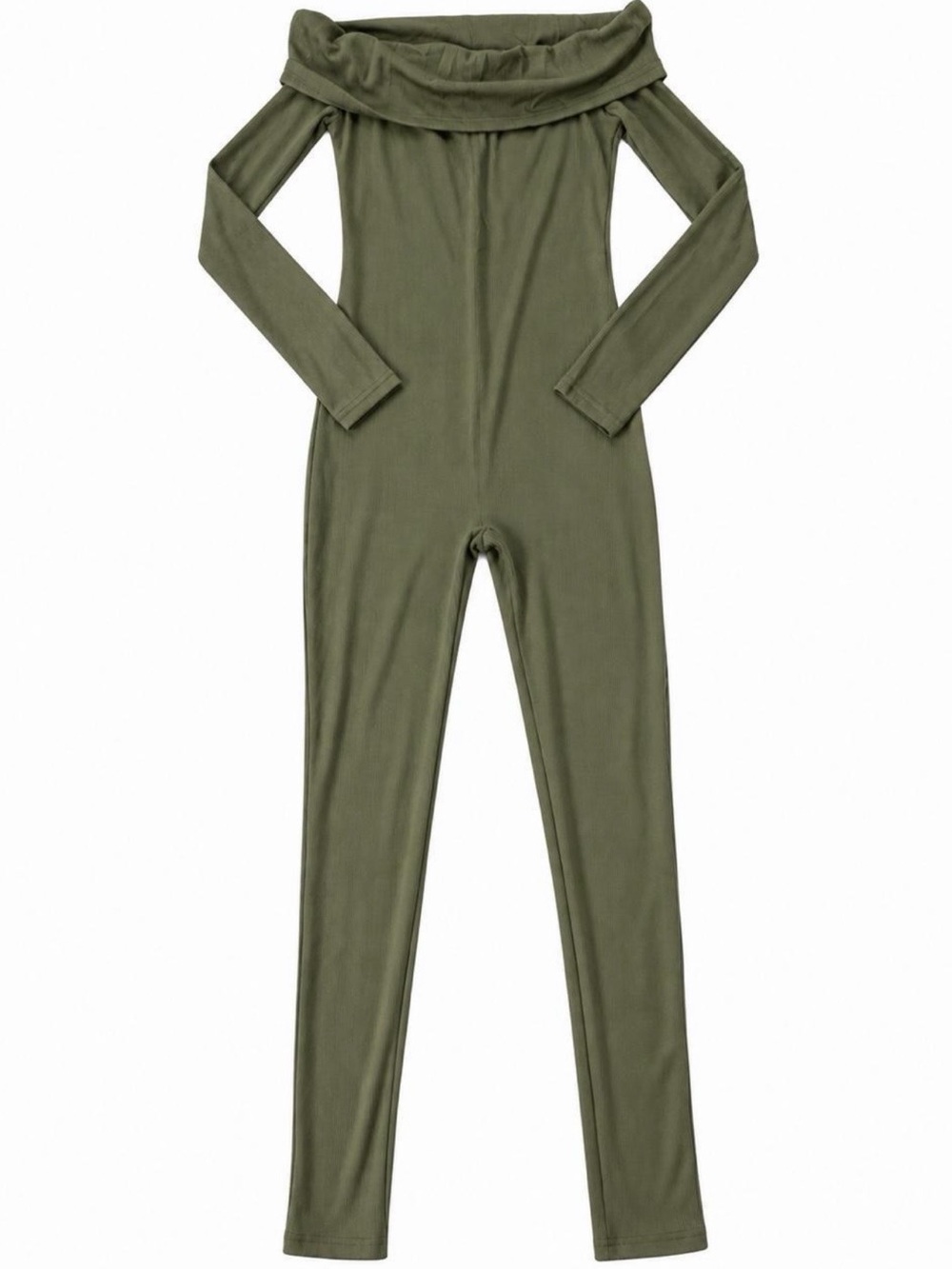SHEIN Olive Green Off-Shoulder Long Sleeve Jumpsuit